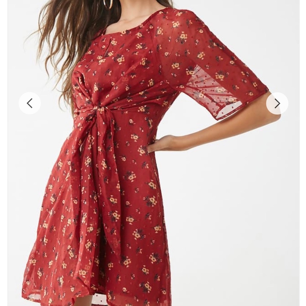 Floral Print Tie Front Dress - Picture 1 of 6